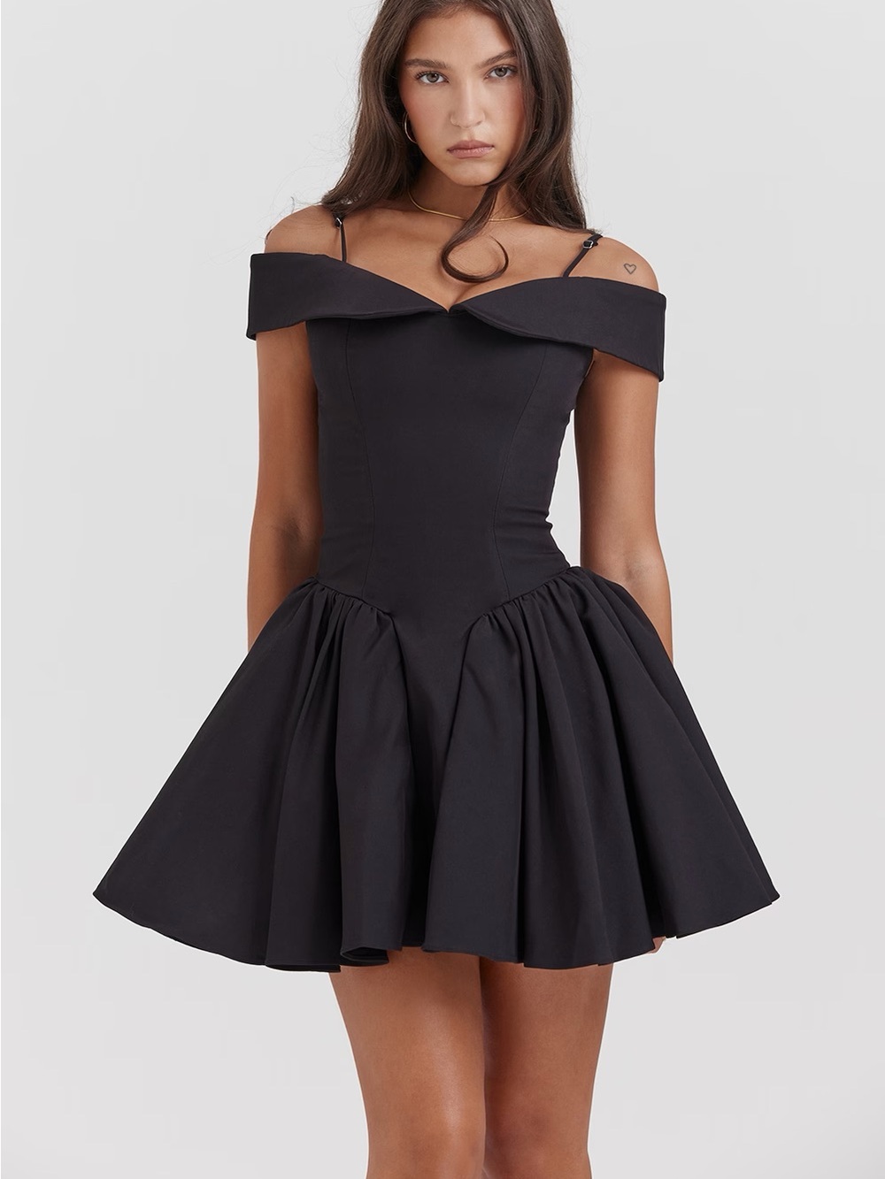 House of CB Elida Shoulder Black Fit & Flare Dress